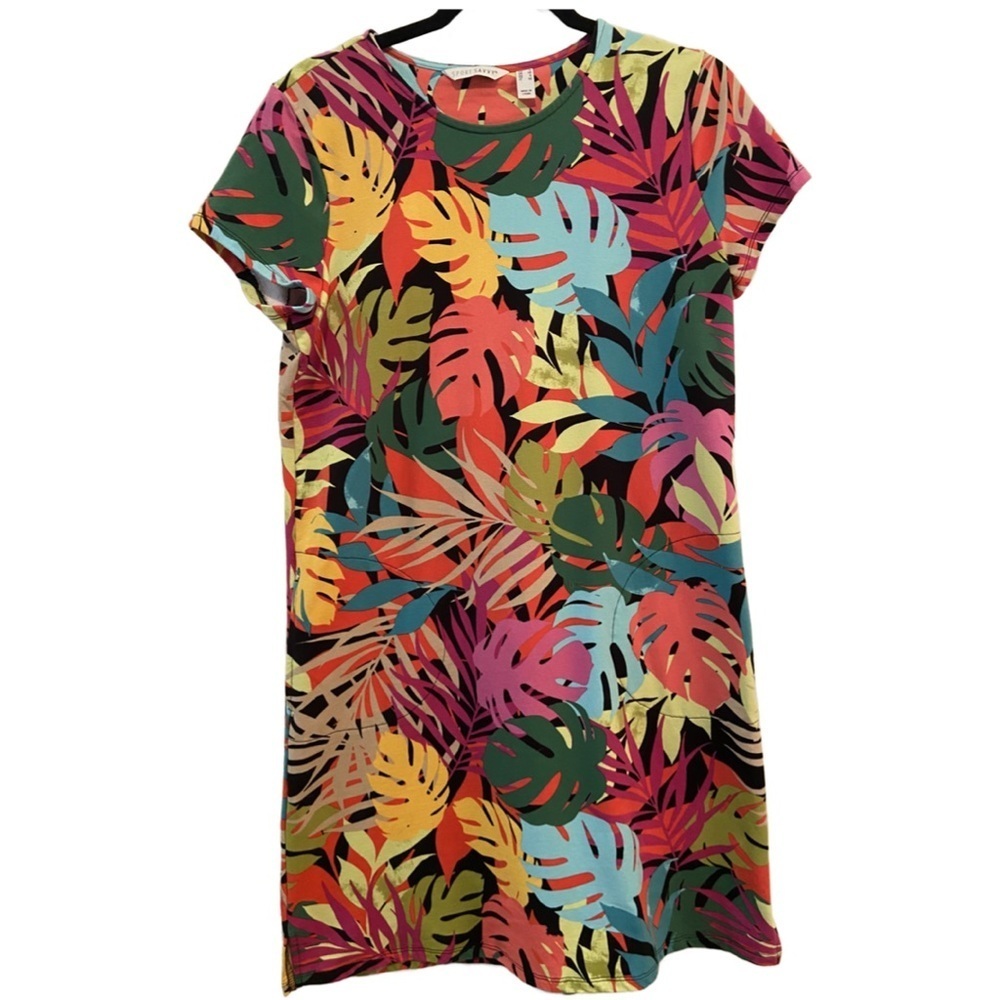 Sport Savvy Regular Pullover French Terry T Shirt Dress Black Multi Size S